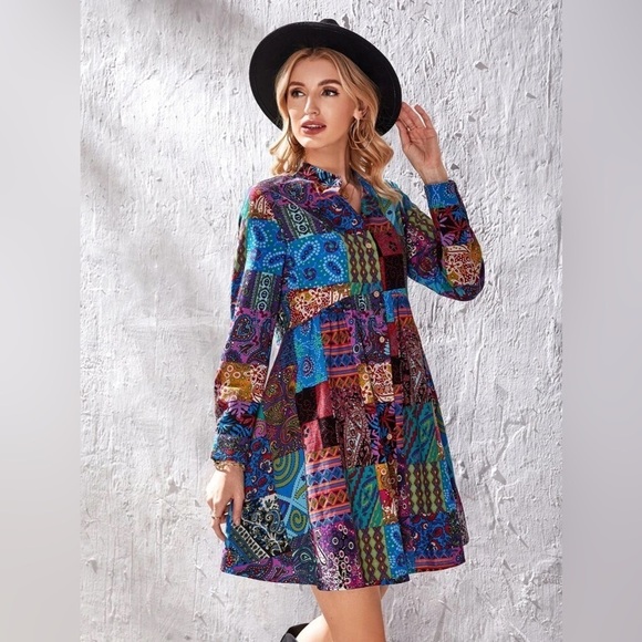 NWT - Patchwork Button Front Dress size small - Picture 1 of 7